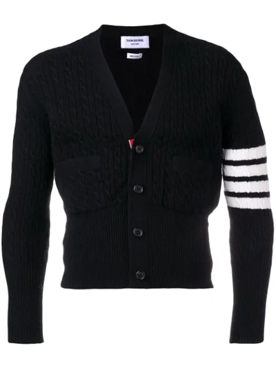 Shop Thom Browne Baby Cable Short Cashmere Cardigan In Black