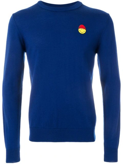 Shop Ami Alexandre Mattiussi Crew Neck Sweater Smiley Chest Embroidery In Blue
