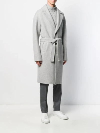 Shop Hevo Single-breasted Belted Coat In Grey
