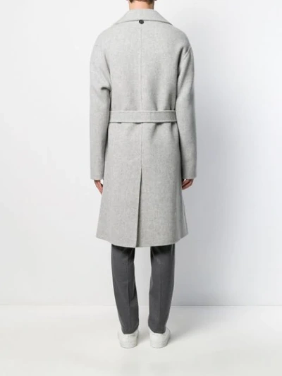 Shop Hevo Single-breasted Belted Coat In Grey