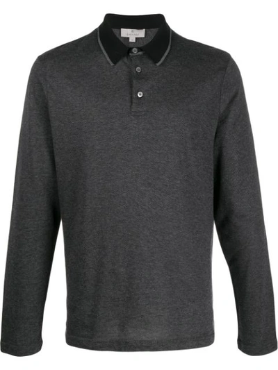 Shop Canali Contrast Collar Polo Shirt In Grey