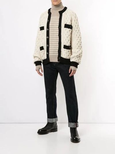 Shop Fumito Ganryu Chunky Knit Cardigan In Neutrals