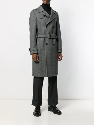 Shop Dondup Striped Trench Coat In Grey