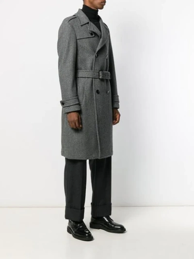 Shop Dondup Striped Trench Coat In Grey