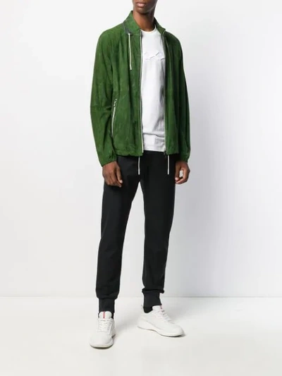 Shop Ermenegildo Zegna Leather Zipped Sweater Jacket In Green
