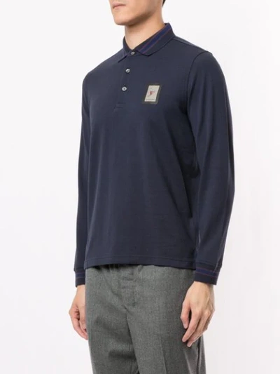 Shop Kent & Curwen Long Sleeve Polo Shirt In Blue