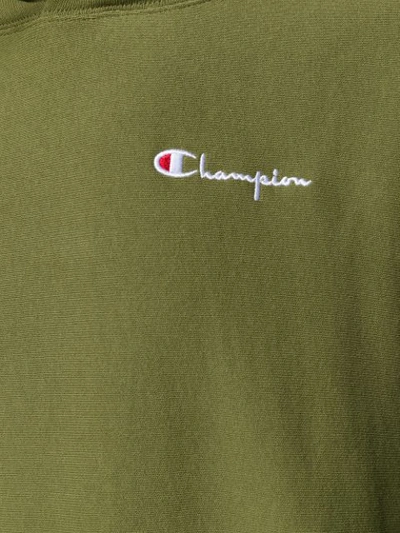 Shop Champion Logo Jersey Hoody In Green