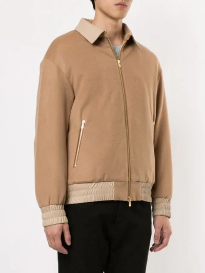 Shop Loveless Leather Trim Bomber Jacket In Neutrals