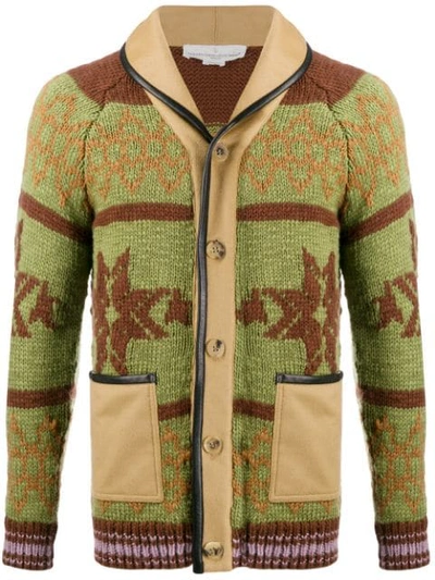 Shop Golden Goose Intarsia Knit Cardigan In Green