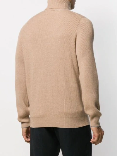 Shop Brunello Cucinelli Ribbed Roll Neck Jumper In Brown