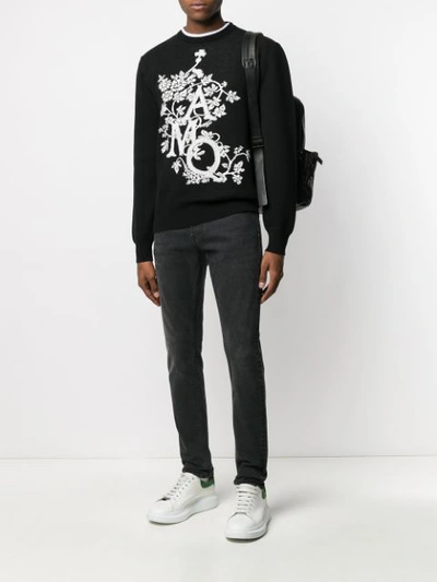 Shop Alexander Mcqueen Amq Jacquard Knitted Jumper In Black