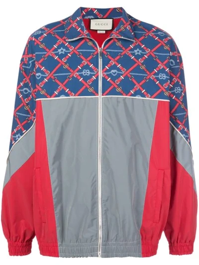 Shop Gucci Graphic Print Sports Jacket In Blue