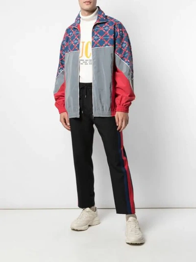 Shop Gucci Graphic Print Sports Jacket In Blue