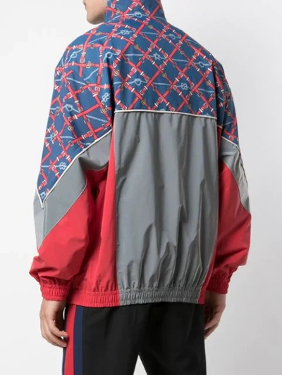 Shop Gucci Graphic Print Sports Jacket In Blue