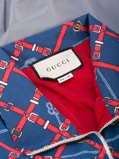 Shop Gucci Graphic Print Sports Jacket In Blue