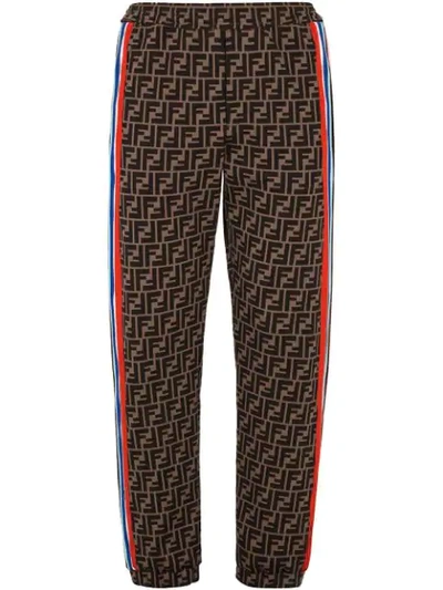 Shop Fendi Ff Monogram Track Pants In Brown