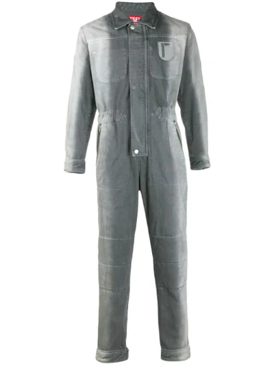 Shop Diesel Red Tag Faded Denim Jumpsuit In Grey