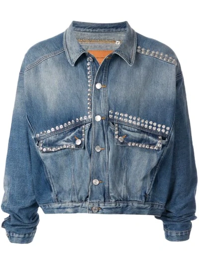 Shop Martine Rose Stud-embellished Cropped Denim Jacket In Blue