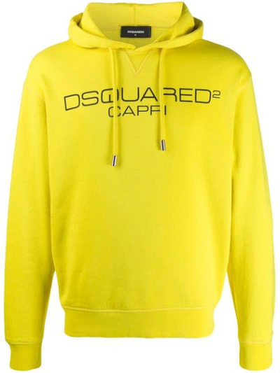 Shop Dsquared2 Capri Logo Print Hoodie In Yellow