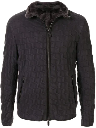 Shop Giorgio Armani Fur Collar Jacket In Grey