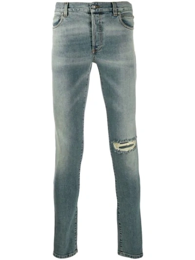 Shop Balmain Distressed Skinny Jeans In Blue