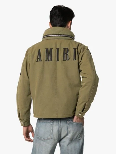 Shop Amiri Logo Hooded Jacket In Green