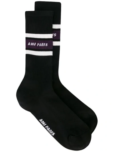 Shop Ami Alexandre Mattiussi Gestreifte Socken Mit Logo In Black