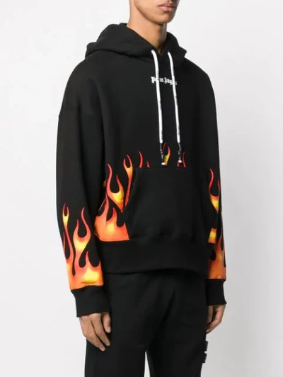 Shop Palm Angels Fire Print Hoodie In Black