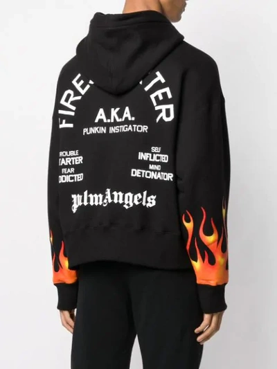 Shop Palm Angels Fire Print Hoodie In Black