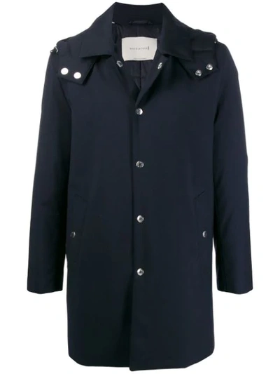 Shop Mackintosh Dunoon Hood Navy Storm System Wool Thindown Short Hooded Coat|gm-1004td In Blue