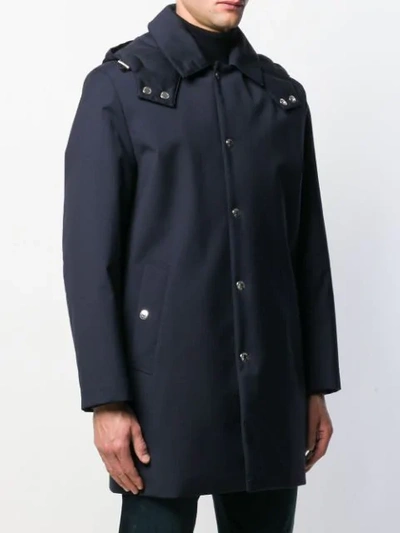 Shop Mackintosh Dunoon Hood Navy Storm System Wool Thindown Short Hooded Coat|gm-1004td In Blue