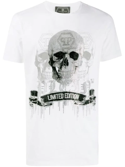 Shop Philipp Plein Stud-embellished Skull Motif T-shirt In White