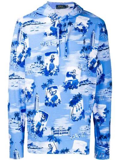 Shop Polo Ralph Lauren Hawaiian Print Hoodie In Blue