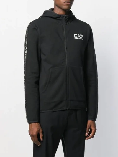 Shop Ea7 Logo Print Zip-up Hoodie In Black