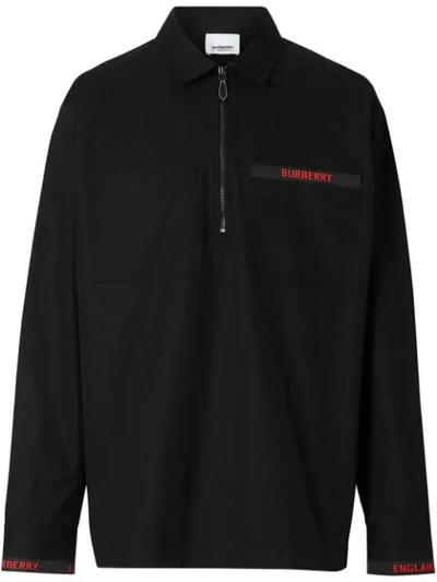 Shop Burberry Logo Tape Half Zip Shirt In Black