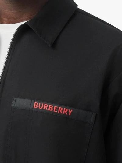 Shop Burberry Logo Tape Half Zip Shirt In Black