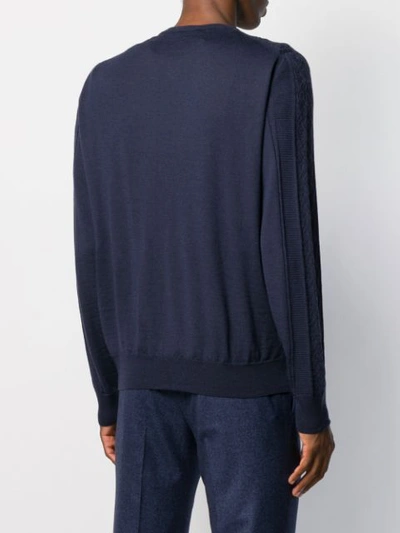 Shop Canali Cable Knit Jumper In Blue