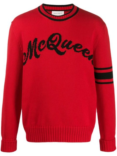 Shop Alexander Mcqueen Intarsia Logo Jumper In Red