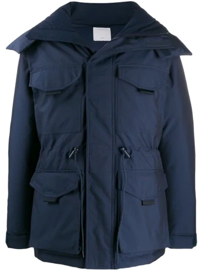 Shop Sandro Polar Hooded Parka Coat In Blue