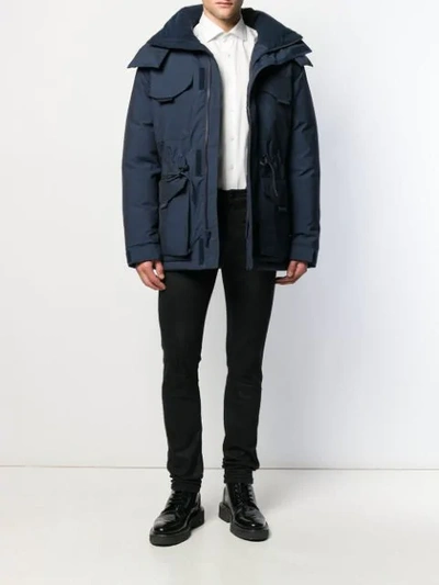 Shop Sandro Polar Hooded Parka Coat In Blue