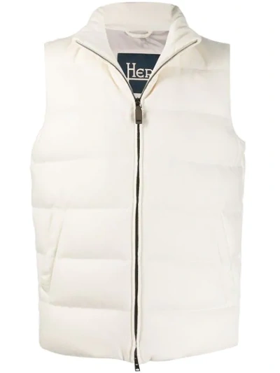 Shop Herno Zipped Padded Gilet In Neutrals