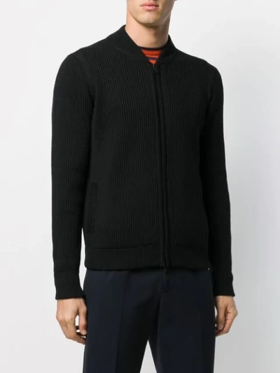 Shop Roberto Collina Ribbed-knit Zip-up Cardigan In Black