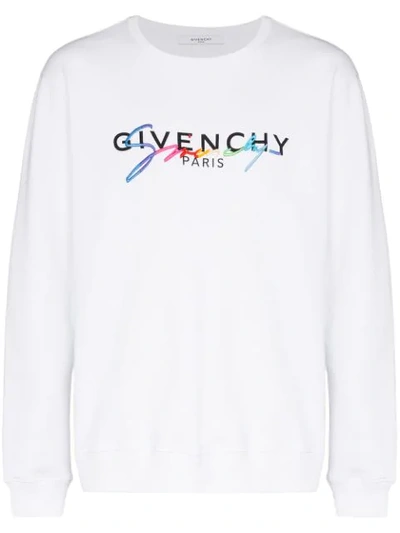 Shop Givenchy Logo Embroidered Sweatshirt In White