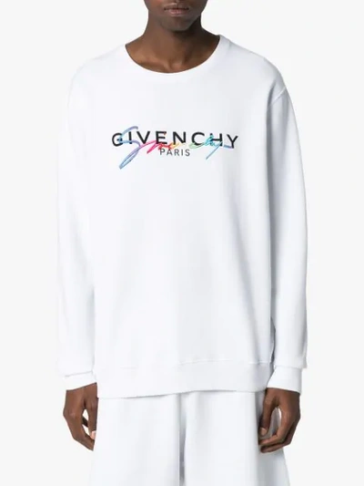 Shop Givenchy Logo Embroidered Sweatshirt In White