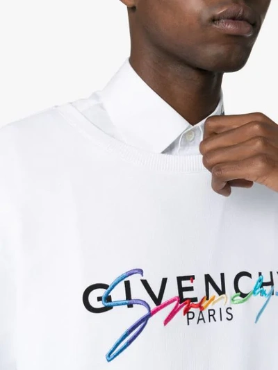 Shop Givenchy Logo Embroidered Sweatshirt In White