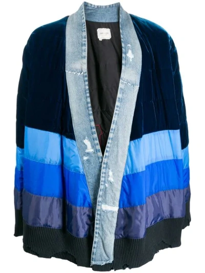 Shop Greg Lauren Striped Long-sleeve Cardigan In Blue