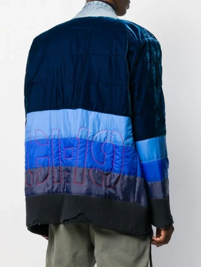 Shop Greg Lauren Striped Long-sleeve Cardigan In Blue