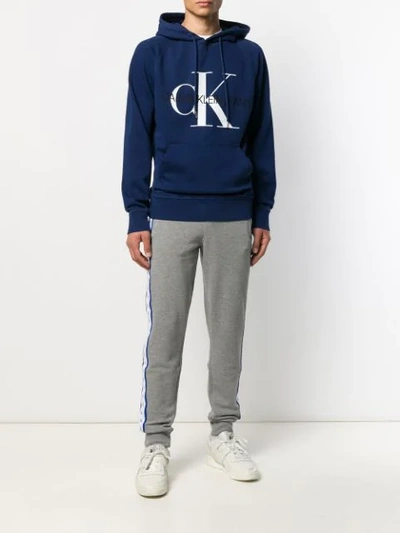 Shop Calvin Klein Jeans Est.1978 Embroidered Logo Hoodie In Blue