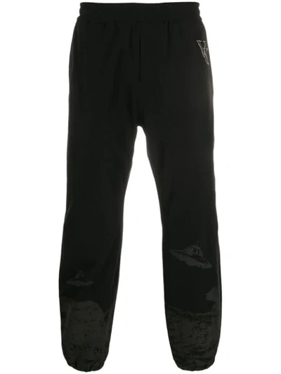 Shop Undercover Elasticated Ufo Print Trackpants In Black