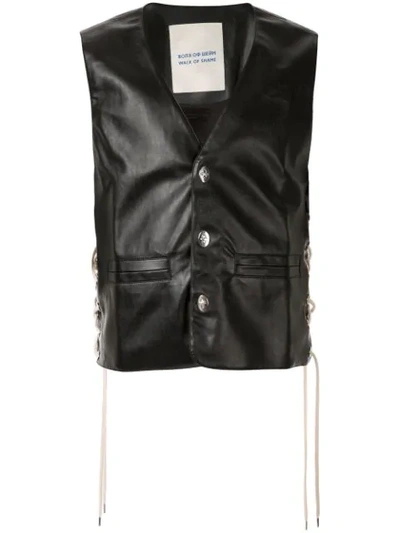 Shop Walk Of Shame Faux-leather Tie-fastening Waistcoat In Black